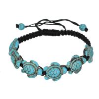 Turquoise sintéiseach Bracelet, le Corda níolón, Turtle, lámhdhéanta, jewelry faisin & unisex, glas, 19x13mm, Fad Thart 5.91-9.85 Inse, 2Snáitheanna/Lot, Díolta De réir Lot