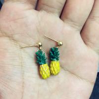 Pendientes de Aleación de Zinc, Piña, chapado en color dorado, Mini & Lindo & Joyería & para mujer & esmalte, libre de níquel, plomo & cadmio, 40*26mm, 2parespareja/Bolsa, Vendido por Bolsa