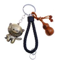 Zinc Alloy Key Sluiting, met lederen koord & Hout, Chinese Zodiac, antiek goud plated, Cute & mode sieraden & uniseks & verschillende stijlen voor de keuze, nikkel, lood en cadmium vrij, 125mm, Verkocht door PC