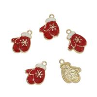 Pendants Sinc Alloy Nollag, Glove Nollag, dath an óir plated, Dearadh na Nollag & cruan, dearg, nicil, luaidhe & caidmiam saor in aisce, 21x15.50x3mm, Poll:Thart 1.5mm, Thart 100ríomhairí pearsanta/Mála, Díolta De réir Mála