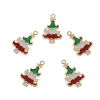 Zinklegierung Weihnachten Anhänger, Weihnachtsbaum, goldfarben plattiert, Weihnachts-Design & Emaille, frei von Nickel, Blei & Kadmium, 19x12x2mm, Bohrung:ca. 1mm, ca. 100PCs/Tasche, verkauft von Tasche