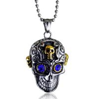 Titanium Steel Necklace Skull Unisex & ball chain & with rhinestone Sold Per Approx 15 Inch Strand