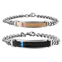 Paar Armband en Bangle, Titanium Staal, twist ovale keten & met strass, meer kleuren voor de keuze, 10.5x55mm,7.5x46mm, Per verkocht Ca 7.5 inch Strand