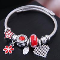 Zinc Alloy European armband, met Roestvrij staal, silver plated, voor vrouw & glazuur & met strass, meer kleuren voor de keuze, nikkel, lood en cadmium vrij, Binnendiameter:Ca 55mm, Verkocht door PC