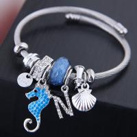 Zinc Alloy European armband, met Roestvrij staal, plated, verschillende stijlen voor de keuze & voor vrouw & met strass, meer kleuren voor de keuze, nikkel, lood en cadmium vrij, Binnendiameter:Ca 55mm, Verkocht door PC