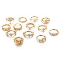 Zinklegering Ring Set, Zinc Alloy, ringvorm, gold plated, 13 stuks & mode sieraden & voor vrouw & met strass, nikkel, lood en cadmium vrij, Maat:10.5, Verkocht door Stel