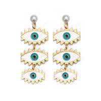 Zinc Alloy Drop Earring, med ABS plastik perle, Evil Eye, guldfarve belagt, for kvinde & emalje, nikkel, bly & cadmium fri, 27x72mm, 2par/Lot, Solgt af Lot