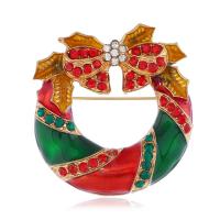 Zinc Alloy Broche, guldfarve belagt, Juledesign & for kvinde & emalje & med rhinestone, flerfarvede, 39x41mm, Solgt af PC