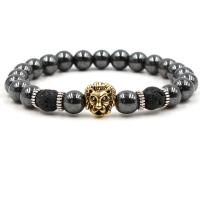 Black Stone Armbånd, med Lava & Zinc Alloy, forgyldt, mode smykker & Unisex & forskellige stilarter for valg, 8mm, Solgt Per Ca. 7.48 inch Strand