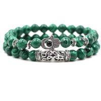 Malachite bracelet, avec alliage de zinc, bijoux de mode & unisexe & styles différents pour le choix, vert, 8mm, Longueur Environ 7.48 pouce, 2Strandstoron/fixé, Vendu par fixé