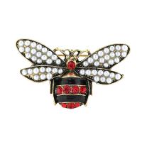 Zinc Alloy Broche, med Plastic Pearl, Insekt, antik guld farve forgyldt, Unisex & emalje & med rhinestone, nikkel, bly & cadmium fri, 27*42mm, Solgt af PC