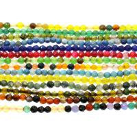 Blandad agat Bead, Rund, olika material för val & fasetterad, 6mm, Ca 61PC/Strand, Såld Per Ca 14.9 inch Strand