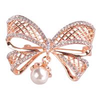 Zinklegering broches, Zinc Alloy, met Plastic Pearl, Strik, rose goud plated, voor vrouw & met strass, nikkel, lood en cadmium vrij, 49mm, Verkocht door PC