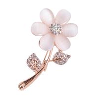 Zinc Alloy Broche, met Cats Eye, Bloem, rose goud plated, uniseks & met strass, nikkel, lood en cadmium vrij, 63*34mm, Verkocht door PC