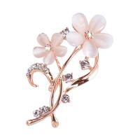 Zinc Alloy Broche, med Cats Eye, Flower, rosa guld farve forgyldt, for kvinde & med rhinestone, nikkel, bly & cadmium fri, 64*34mm, Solgt af PC