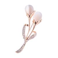 Zinc Alloy Broche, med Cats Eye, rosa guld farve forgyldt, for kvinde & med rhinestone, nikkel, bly & cadmium fri, 74*32mm, Solgt af PC