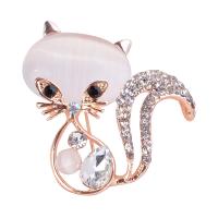 Zinc Alloy Broche, med Cats Eye, Fox, rosa guld farve forgyldt, for kvinde & med rhinestone, nikkel, bly & cadmium fri, 40*40mm, Solgt af PC