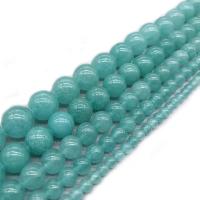 Färgat Jade Bead, Rund, olika storlek för val, cyan, Hål:Ca 1mm, Såld Per Ca 14.9 inch Strand