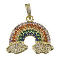 Cilindrata Zircone micro pavimenta il pendente di ottone, Arcobaleno, placcato color oro, gioielli di moda & Micro spianare cubic zirconia, assenza di nichel,piombo&cadmio, 27.50x24x3mm, Foro:Appross. 4x6mm, 5PC/lotto, Venduto da lotto