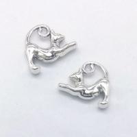 In lega di zinco animali pendenti, lega in zinco, Gatto, placcato argento antico, assenza di nichel,piombo&cadmio, 17x13x5mm, Foro:Appross. 1mm, 100PC/borsa, Venduto da borsa