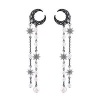 Sinc Alloy Buail Earring, le Pearl Plaisteacha, Moon agus Star, plátáilte, seanré & jewelry faisin & do bhean & le rhinestone, nicil, luaidhe & caidmiam saor in aisce, 130*25mm, Díolta De réir Péire