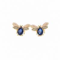 Zinc Alloy Stud Earring, met Kristal & Plastic Pearl, Insect, gold plated, Vintage & mode sieraden & voor vrouw & met strass, blauw, nikkel, lood en cadmium vrij, 19mm, Verkocht door pair