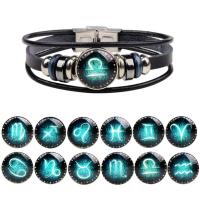 PU Leather Bracelet with Glass & Stainless Steel time gem jewelry & Unisex & luminated & decal Sold Per Approx 7.5 Inch Strand