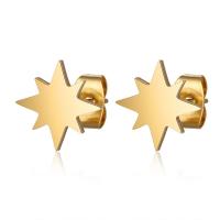 Roestvrij staal Stud Earrings, Acht Point Star, plated, voor vrouw, meer kleuren voor de keuze, 7.5x7.5mm, 2paren/Lot, Verkocht door Lot