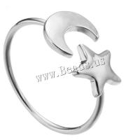 Sinc Alloy Ring Finger Oscailte, Moon agus Star, plátáilte, jewelry faisin & unisex, dathanna níos mó le haghaidh rogha, nicil, luaidhe & caidmiam saor in aisce, 8.4x12.5mm,19.3mm, Méid:7, Díolta De réir PC