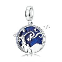 925 sterline d'argento pendente di European, placcato platino, smalto, blu, 22x13mm, Venduto da PC