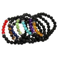 Gemstone karkötő, Drágakő, -val Láva & Cink ötvözet, antik ezüst színű bevonattal, egynemű, 8mm, Hossz Kb 7 inch, 7Strands/Set, Által értékesített Set