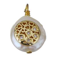 Eau douce-Perle-Brass-Pendentif, laiton, avec perle d'eau douce cultivée, Placage de couleur d'or, bijoux de mode & pavé de micro zircon, protéger l'environnement, sans nickel, plomb et cadmium, 12-13x17-19x7-9mm, Trou:Environ 1.5-2mm, 10PC/lot, Vendu par lot