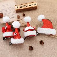 fer Clip cheveux de Noël, avec tissu, chapeau de noël, Mini & Conception de Noël & Mignon & bijoux de mode & styles différents pour le choix, rouge, 60*100mm, 5PC/sac, Vendu par sac