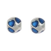 RVS European Beads, 316L roestvrij staal, Ronde, glazuur, blauw, 9x10mm, Gat:Ca 4.5mm, 5/Bag, Verkocht door Bag