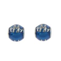 Perles European en acier inoxydable, acier inoxydable 316L, Rond, émail, bleu, 9x10mm, Trou:Environ 4.5mm, 5/sac, Vendu par sac