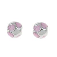 Perles European en acier inoxydable, acier inoxydable 316L, Rond, émail, rose, 9x10mm, Trou:Environ 4.5mm, 5PC/sac, Vendu par sac