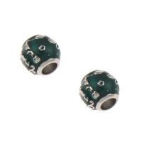 Perles European en acier inoxydable, acier inoxydable 316L, Rond, émail, vert, 9x10mm, Trou:Environ 4mm, 5PC/sac, Vendu par sac