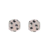 Perles European en acier inoxydable, acier inoxydable 316L, Rond, émail, rose, 10x9mm, Trou:Environ 4mm, 5PC/sac, Vendu par sac