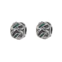 Abalorios Estilo Europeo de Acero Inoxidable, acero inoxidable 316L, Esférico, con diamantes de imitación & ennegrezca, verde, 10x9mm, agujero:aproximado 4mm, 5PCs/Bolsa, Vendido por Bolsa