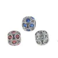 Stainless Steel European perle, 316L Stainless Steel, Krug, s Rhinestone, više boja za izbor, 10x9mm, Rupa:Približno 4.5mm, 5računala/Torba, Prodano By Torba