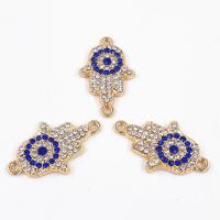 Hamsa zinklegering Connectors, Zinc Alloy, gold plated, met strass & 1/1 lus, nikkel, lood en cadmium vrij, 29*18mm, 10pC's/Bag, Verkocht door Bag