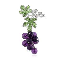 Zinc Alloy Brocher, med Glasperler, Grape, sølvfarvet forgyldt, for kvinde & emalje & med rhinestone, nikkel, bly & cadmium fri, 66*35mm, Solgt af PC