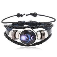 Faux Leather Bracelet with Wax Cord & Glass & Zinc Alloy fashion jewelry & time gem jewelry & Unisex Sold By Strand