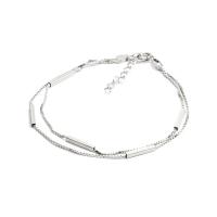 925er Sterling Silber Armband, mit Verlängerungskettchen von 1.37lnch, silberfarben plattiert, Doppelschicht & einstellbar & Kastenkette & für Frau, 10x2mm, Länge ca. 6.7 ZollInch, 3SträngeStrang/Menge, verkauft von Menge