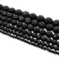 Black Stone Beads, Ronde, verschillende grootte voor keus & gefacetteerde, zwart, Gat:Ca 1mm, Per verkocht Ca 14.9 inch Strand