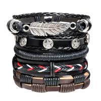 cuir PU bracelet, avec alliage de zinc, Plaqué de couleur d'argent, 5 pièces & réglable & pour homme, Longueur Environ 7.5 pouce, Vendu par fixé