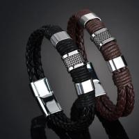 Cordón del PU Pulsera, con aleación de zinc, chapado en color de platina, Joyería & para hombre, más colores para la opción, Vendido para aproximado 9.45 Inch Sarta