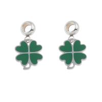 Přívěsky European z nerezové oceli, 304 Stainless Steel, Four Leaf Clover, smalt, zelený, 25x14x1mm, Otvor:Cca 4mm, 10PC/Bag, Prodáno By Bag