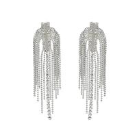 Messing Tassel Earring, met 925 sterling zilver, plated, mode sieraden & voor vrouw & met zirkonia, meer kleuren voor de keuze, nikkel, lood en cadmium vrij, 70x18mm, Verkocht door pair