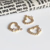 Messing hjerte Vedhæng, Heart, guldfarve belagt, du kan DIY & Micro Pave cubic zirconia, nikkel, bly & cadmium fri, 15x16mm, Ca. 5pc'er/Lot, Solgt af Lot